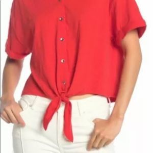 Splendid Tie Front Red Button Down Shirt Size medium